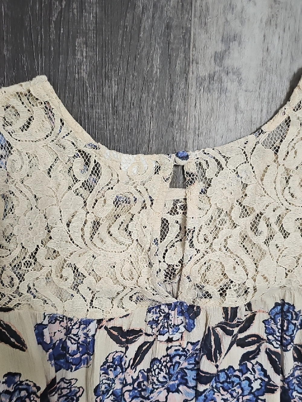 Shyanne Cream Cold-Shoulder Top with Blue Floral Print and Lace Yoke - Picture 5 of 8